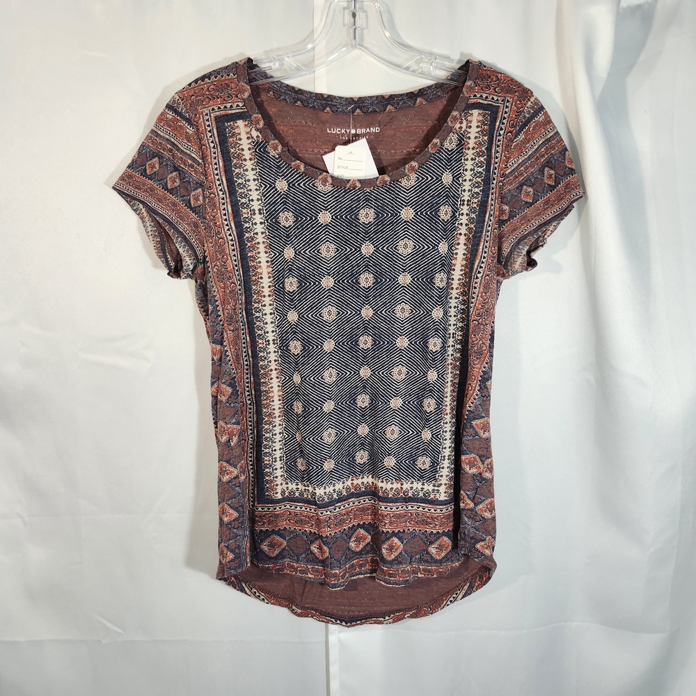 Lucky Brand Women's Geometric Short Sleeve Top - Red and Blue